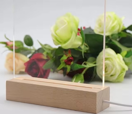 kopen Stijlvolle 3D verlichte herschrijfbare hout acryl led display stand lamp Desktop decor online manufacture
