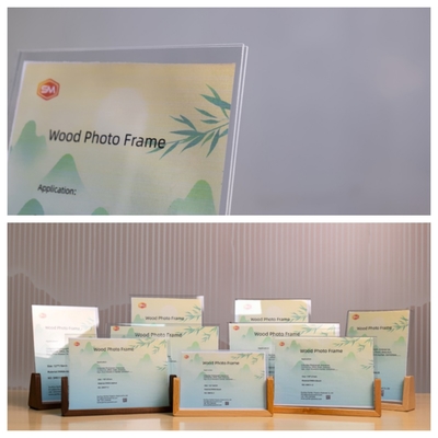 kopen kristalhelder acryl beeld frame met houten basis en gepersonaliseerd online manufacture