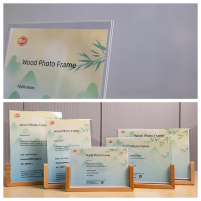 kopen Aangepaste Acrylische beeldframe met echte houten basis helderheidsfoto-display SM017 online vervaardiging