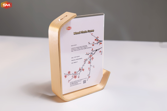 Prachtig natuurlijk L-scherm 7 inch Acrylisch helder foto frame met houten basis