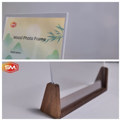 Milieuvriendelijk fotobeeldscherm met doorzichtig acryl met een op maat gemaakte houten basis