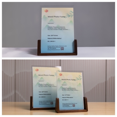 Walnoot Acrylic Foto Frame U Shape Solid Beech met Custom Logo